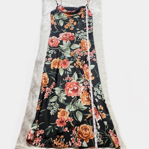 BY&BY Floral Womens Spaghetti Strap Lace and Slit Midi Dress Size Small Elegant - Picture 9 of 9